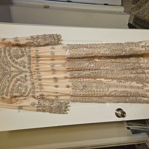 Elegant Embellished Gown in Beige and Silver